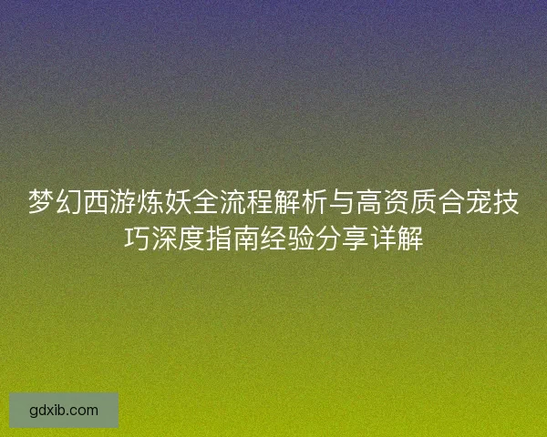 梦幻西游炼妖全流程解析与高资质合宠技巧深度指南经验分享详解