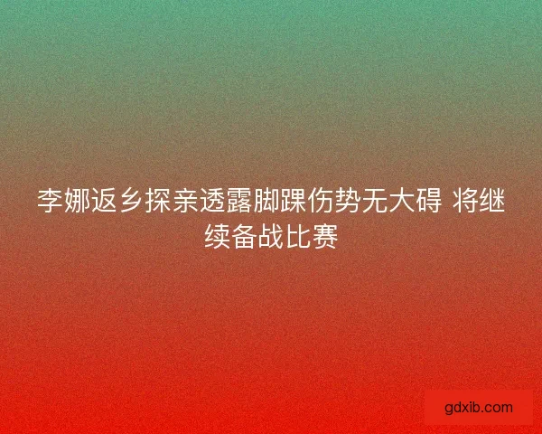 李娜返乡探亲透露脚踝伤势无大碍 将继续备战比赛