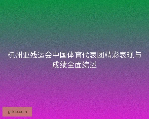 杭州亚残运会中国体育代表团精彩表现与成绩全面综述